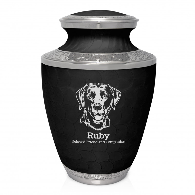 Extra Large Black Lab Pet Cremation Urn - Ebony Black