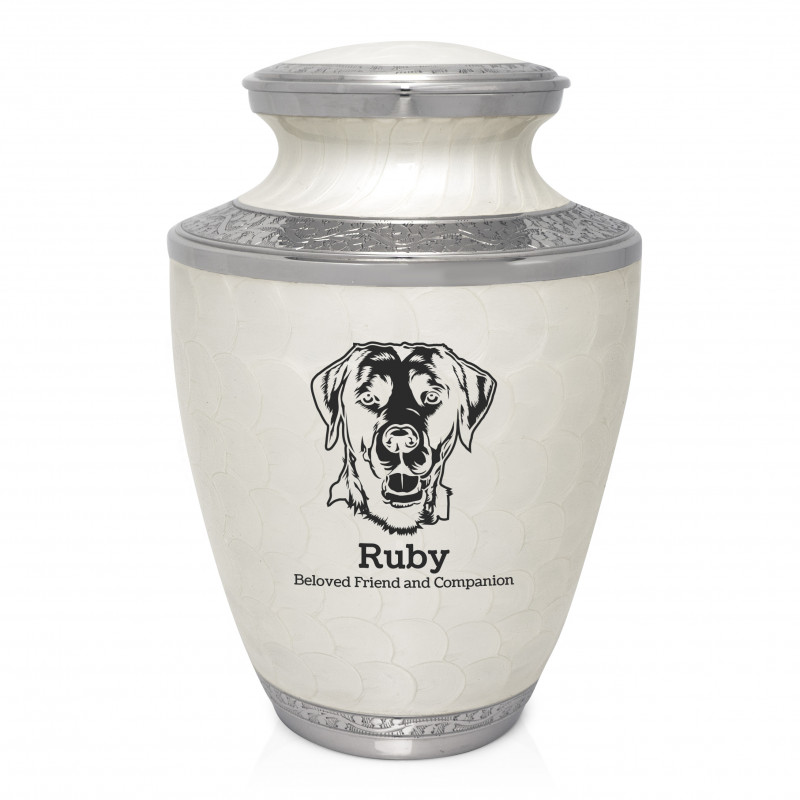 Extra Large Black Lab Pet Cremation Urn - Radiant White
