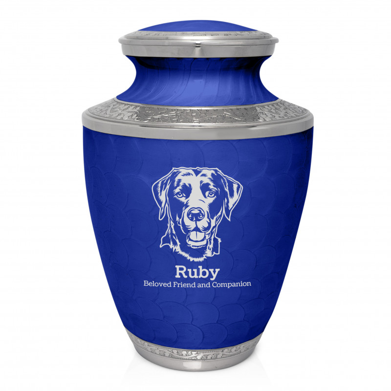 Extra Large Black Lab Pet Cremation Urn - Royal Blue