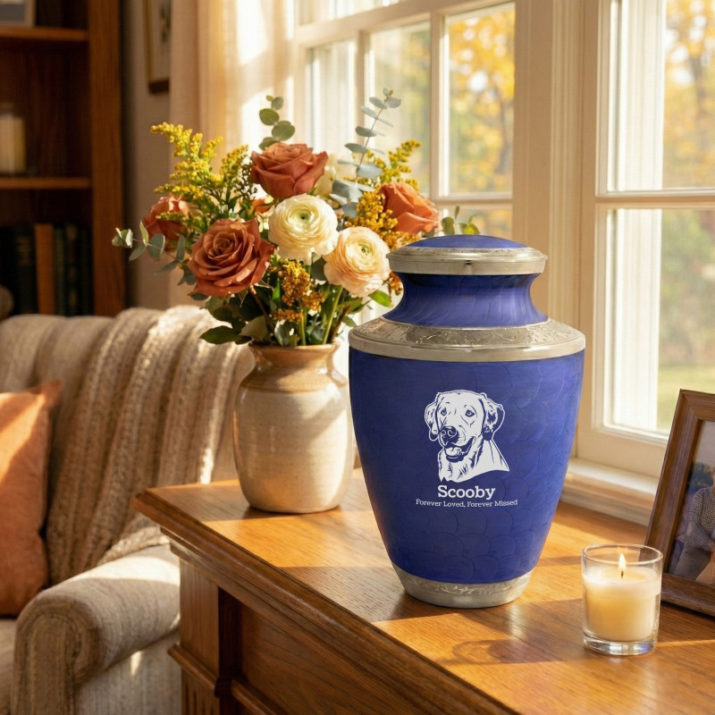 Extra Large Yellow Lab Pet Cremation Urn - Royal Blue