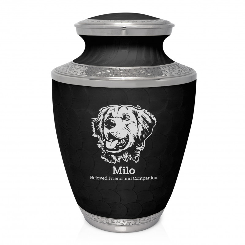 Extra Large Golden Retriever Pet Cremation Urn - Ebony Black