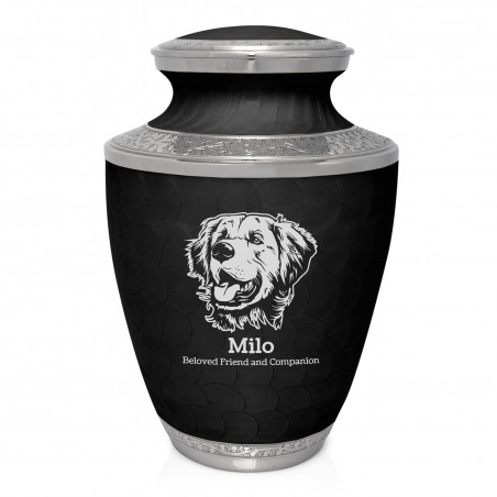 Extra Large Golden Retriever Pet Cremation Urn - Ebony Black