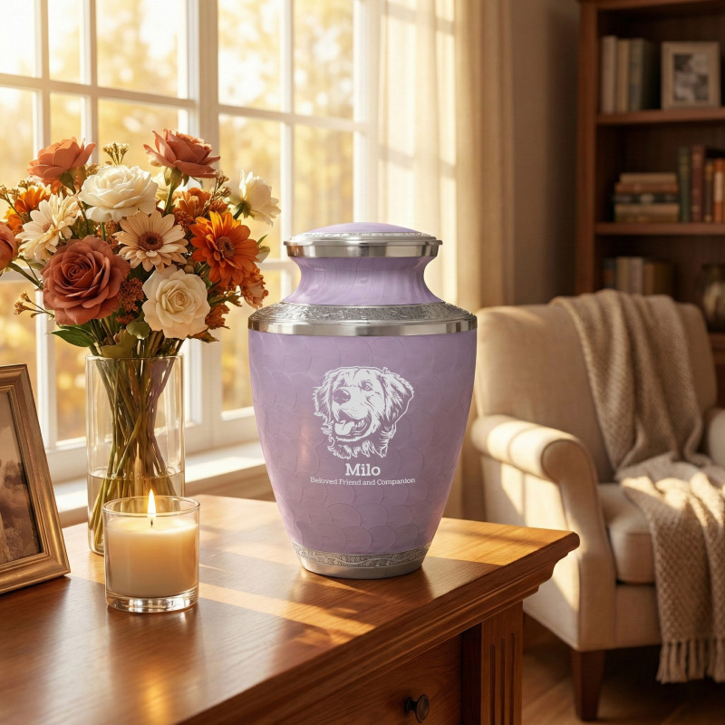 Extra Large Golden Retriever Pet Cremation Urn - Regal Purple