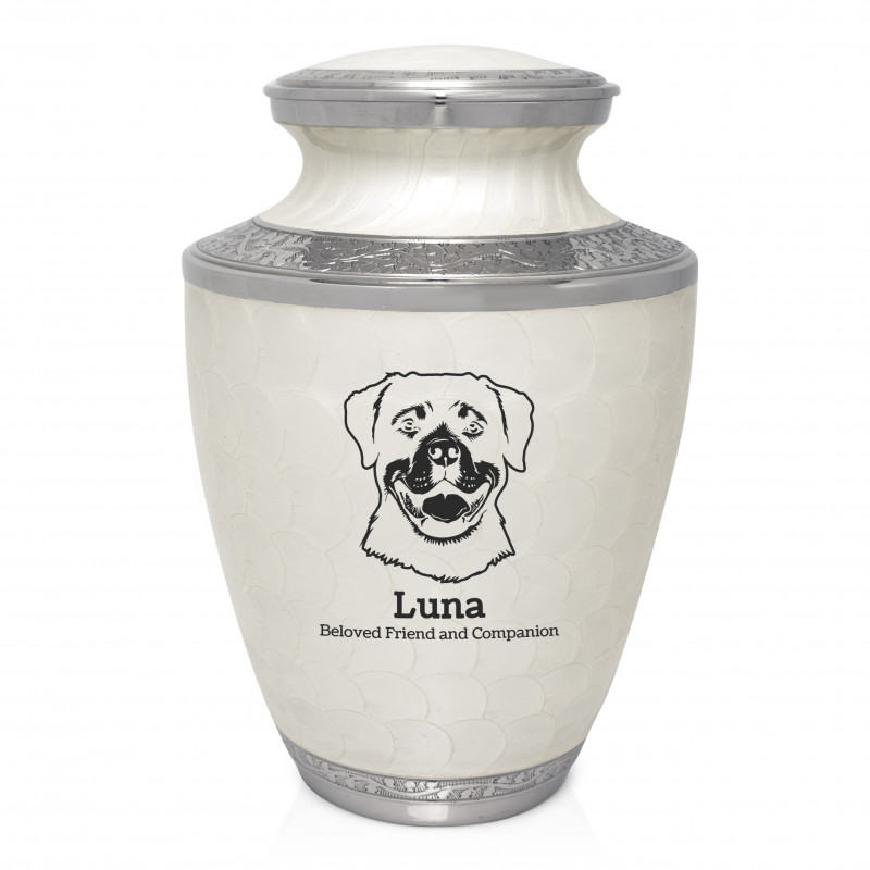 Extra Large Rottweiler Pet Cremation Urn - Radiant White