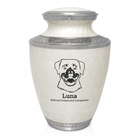 Extra Large Rottweiler Pet Cremation Urn - Radiant White