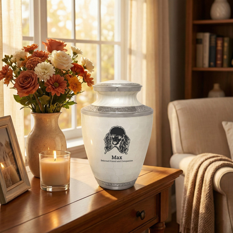 Extra Large Poodle Pet Cremation Urn - Radiant White