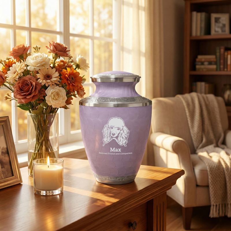 Extra Large Poodle Pet Cremation Urn - Regal Purple