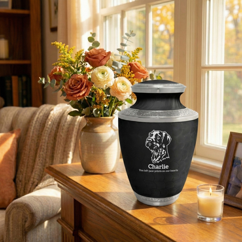 Extra Large German Shorthaired Pointer Pet Cremation Urn - Ebony Black