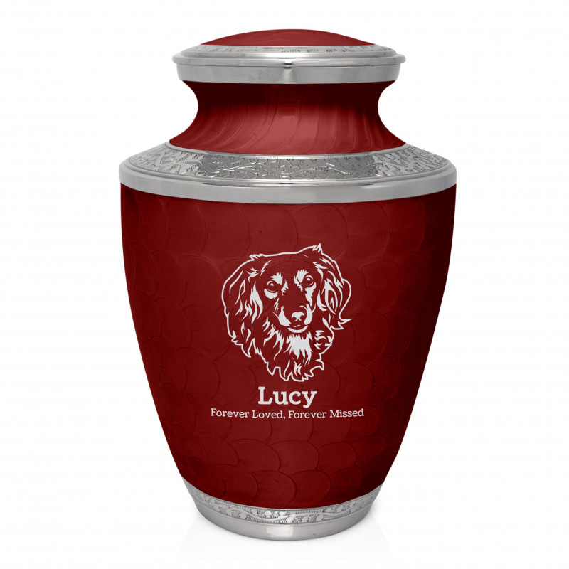 Extra Large Dachshund Pet Cremation Urn - Rose Red