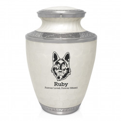 Extra Large German Shepherd Pet Cremation Urn - Radiant White
