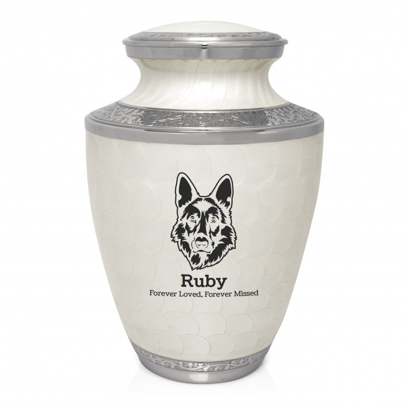 Extra Large German Shepherd Pet Cremation Urn - Radiant White