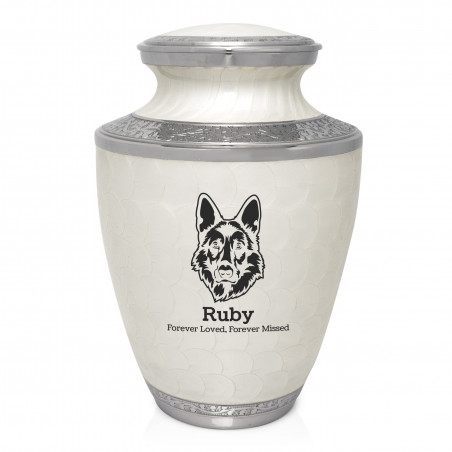 Extra Large German Shepherd Pet Cremation Urn - Radiant White