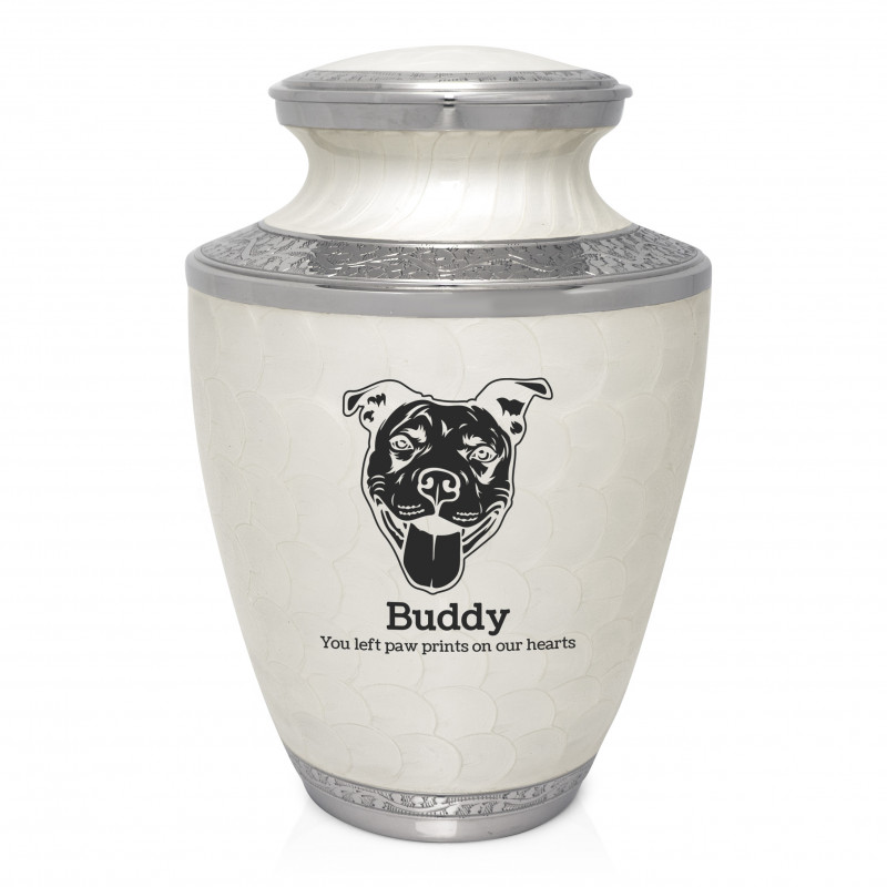 Extra Large Pitbull Pet Cremation Urn - Radiant White