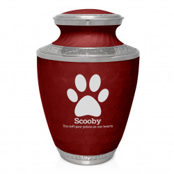 Extra Large Paw Print Pet Cremation Urn - Rose Red