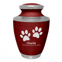 Extra Large Paw Prints Pet Cremation Urn - Rose Red