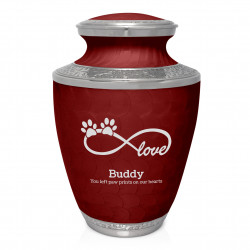 Extra Large Infinity Love Paw Prints Pet Cremation Urn - Rose Red
