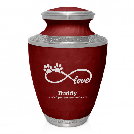 Extra Large Infinity Love Paw Prints Pet Cremation Urn - Rose Red