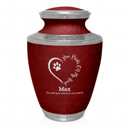 Extra Large Paw Prints On Heart Pet Cremation Urn - Rose Red