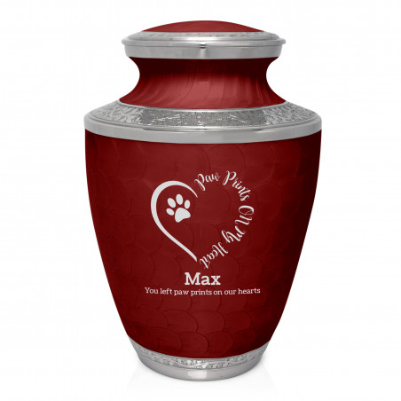 Extra Large Paw Prints On Heart Pet Cremation Urn - Rose Red