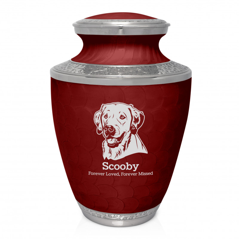 Extra Large Yellow Lab Pet Cremation Urn - Rose Red