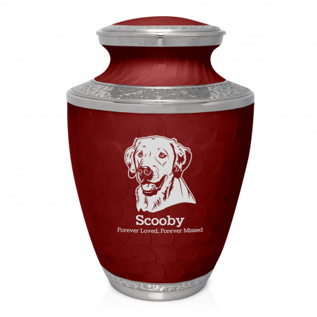 Extra Large Yellow Lab Pet Cremation Urn - Rose Red