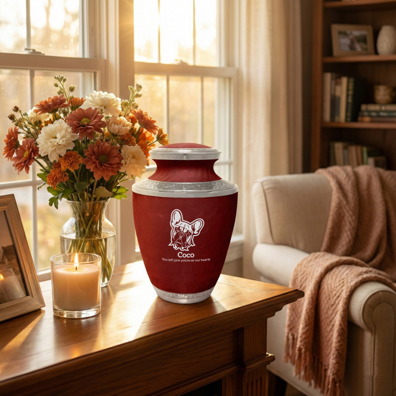 Extra Large French Bulldog Pet Cremation Urn - Rose Red