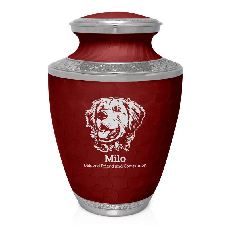 Extra Large Golden Retriever Pet Cremation Urn - Rose Red