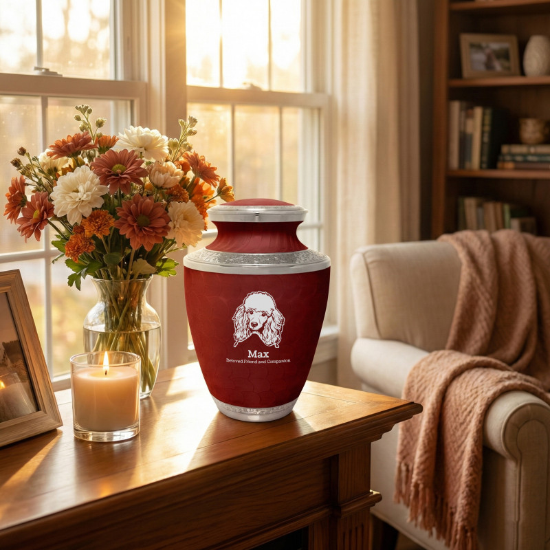 Extra Large Poodle Pet Cremation Urn - Rose Red