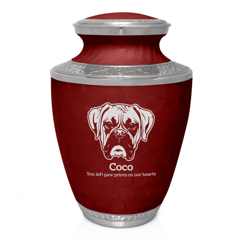 Extra Large Boxer Dog Cremation Urn - Rose Red