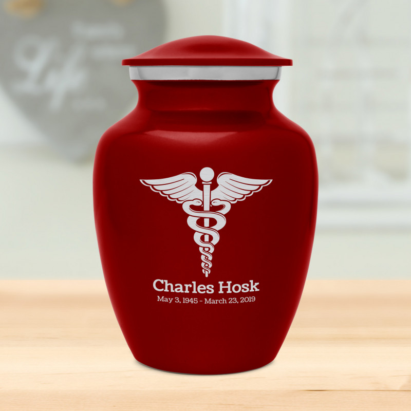 Caduceus Sharing Urn - Ruby Red