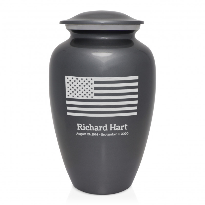 American Flag Cremation Urn - Gunmetal Gray