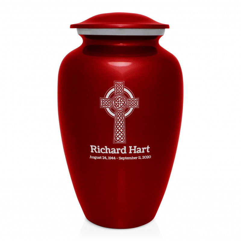 Celtic Cross Cremation Urn - Ruby Red