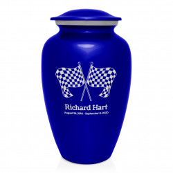 Race Checkered Flag Cremation Urn - Midnight Blue