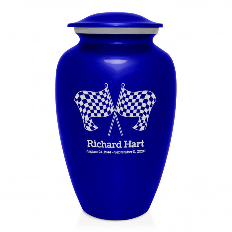 Race Checkered Flag Cremation Urn - Midnight Blue