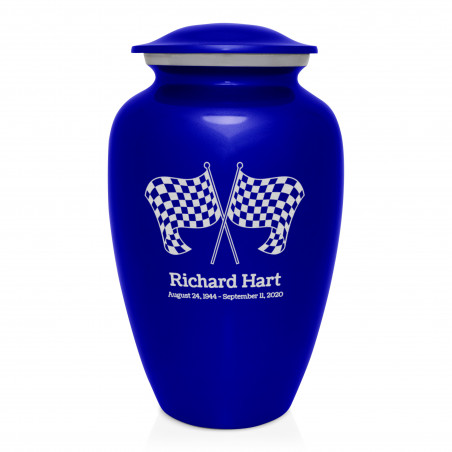 Race Checkered Flag Cremation Urn - Midnight Blue