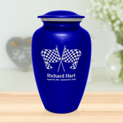 Race Checkered Flag Cremation Urn - Midnight Blue