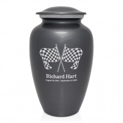 Race Checkered Flag Cremation Urn - Gunmetal Gray