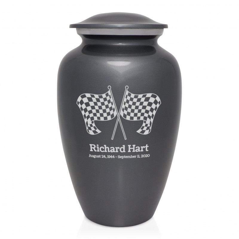Race Checkered Flag Cremation Urn - Gunmetal Gray