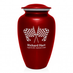 Race Checkered Flag Cremation Urn - Ruby Red
