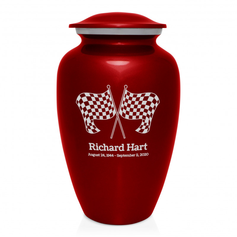 Race Checkered Flag Cremation Urn - Ruby Red