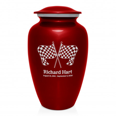 Race Checkered Flag Cremation Urn - Ruby Red