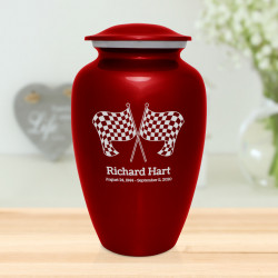 Race Checkered Flag Cremation Urn - Ruby Red