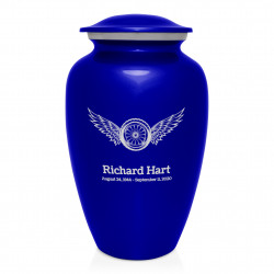 Winged Wheel Cremation Urn - Midnight Blue