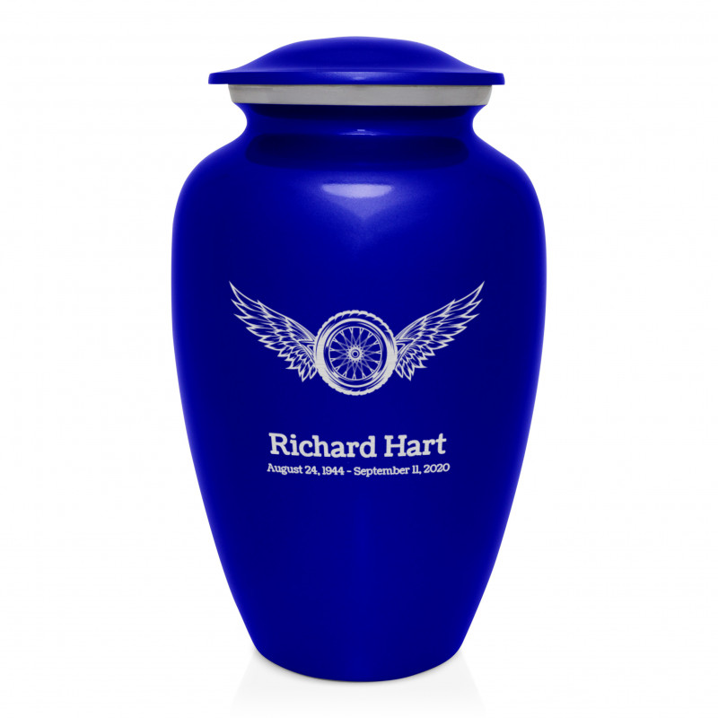 Winged Wheel Cremation Urn - Midnight Blue