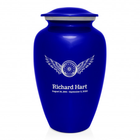 Winged Wheel Cremation Urn - Midnight Blue
