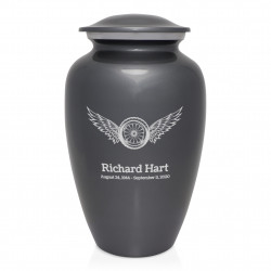 Winged Wheel Cremation Urn - Gunmetal Gray