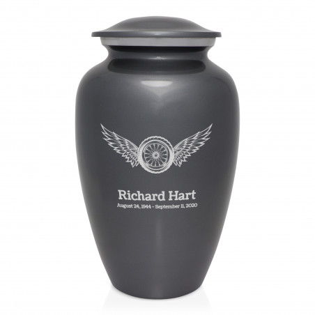 Winged Wheel Cremation Urn - Gunmetal Gray
