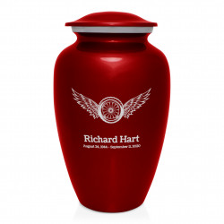 Winged Wheel Cremation Urn - Ruby Red