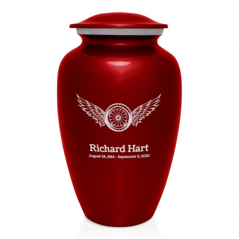 Winged Wheel Cremation Urn - Ruby Red
