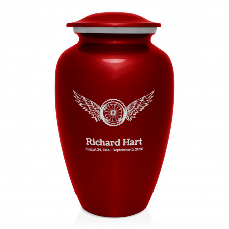 Winged Wheel Cremation Urn - Ruby Red